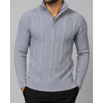 Life Style Butiken Ανδρική μακρυμανικη μπλούζα Πλεκτή με φερμουάρ και κουμπιά στο λαιμό LS199957 Γκρι