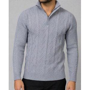 Life Style Butiken Ανδρική μακρυμανικη μπλούζα Πλεκτή με φερμουάρ και κουμπιά στο λαιμό LS199957 Γκρι