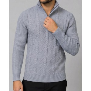 Life Style Butiken Ανδρική μακρυμανικη μπλούζα Πλεκτή με φερμουάρ και κουμπιά στο λαιμό LS199957 Γκρι