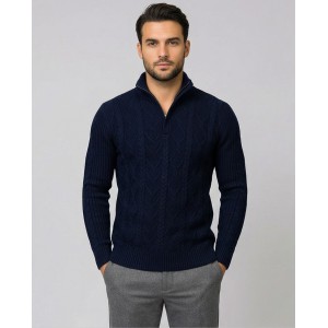 Life Style Butiken Ανδρική μακρυμανικη μπλούζα Πλεκτή με φερμουάρ και κουμπιά στο λαιμό LS199957 Navy