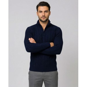 Life Style Butiken Ανδρική μακρυμανικη μπλούζα Πλεκτή με φερμουάρ και κουμπιά στο λαιμό LS199957 Navy