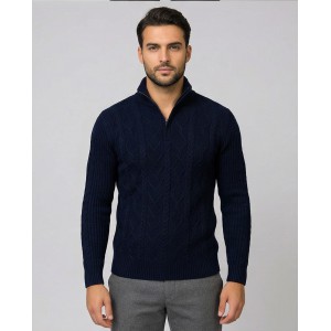 Life Style Butiken Ανδρική μακρυμανικη μπλούζα Πλεκτή με φερμουάρ και κουμπιά στο λαιμό LS199957 Navy