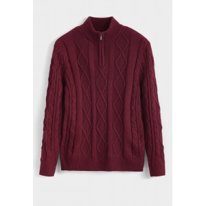 Life Style Butiken Ανδρική μακρυμανικη μπλούζα Πλεκτή με φερμουάρ στο λαιμό LS16856 Μπορντό