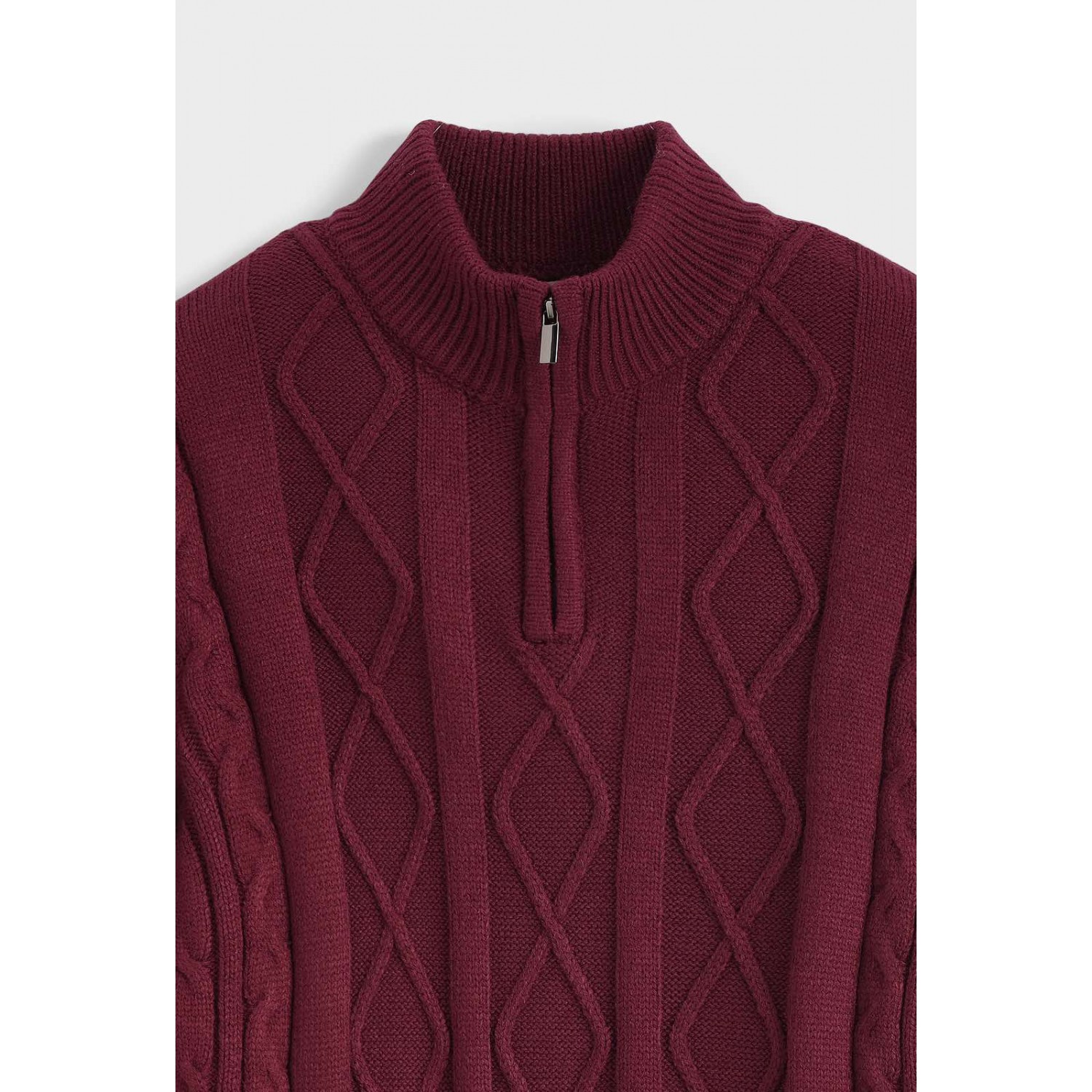 Life Style Butiken Ανδρική μακρυμανικη μπλούζα Πλεκτή με φερμουάρ στο λαιμό LS16856 Μπορντό