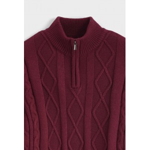 Life Style Butiken Ανδρική μακρυμανικη μπλούζα Πλεκτή με φερμουάρ στο λαιμό LS16856 Μπορντό