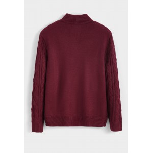 Life Style Butiken Ανδρική μακρυμανικη μπλούζα Πλεκτή με φερμουάρ στο λαιμό LS16856 Μπορντό