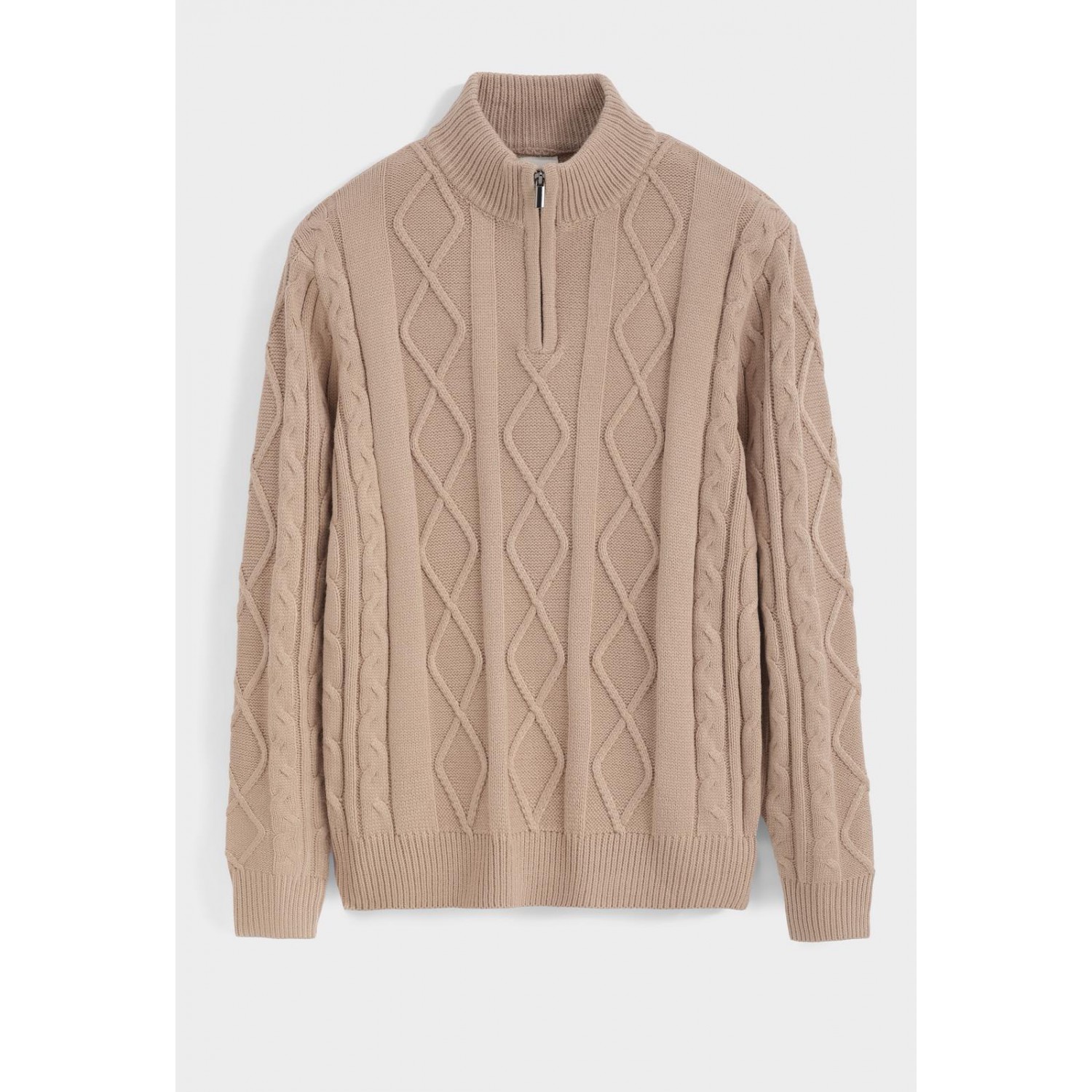 Life Style Butiken Ανδρική μακρυμανικη μπλούζα Πλεκτή με φερμουάρ στο λαιμό LS16856 Μπέζ