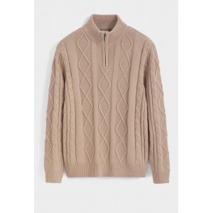 Life Style Butiken Ανδρική μακρυμανικη μπλούζα Πλεκτή με φερμουάρ στο λαιμό LS16856 Μπέζ