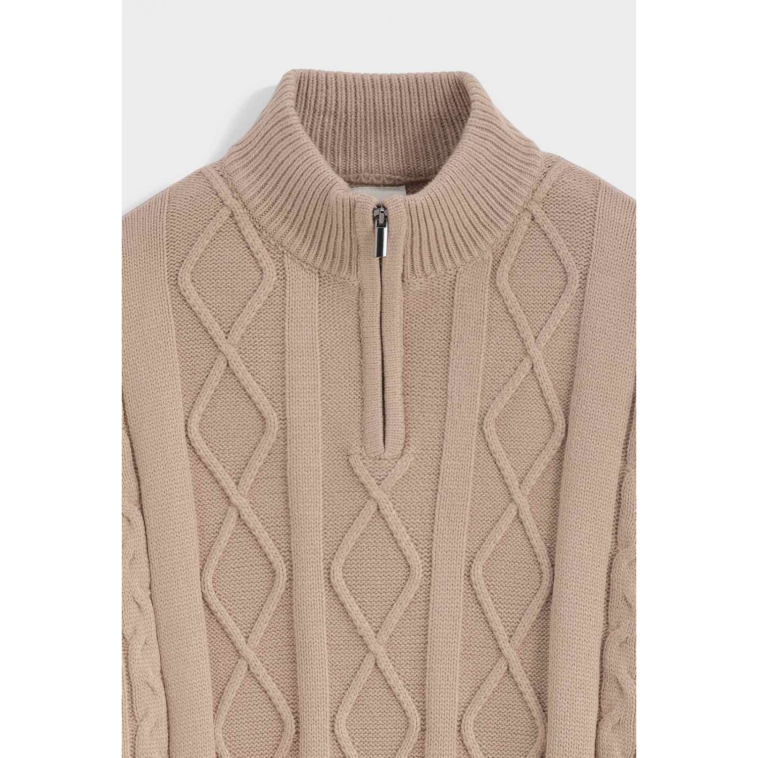 Life Style Butiken Ανδρική μακρυμανικη μπλούζα Πλεκτή με φερμουάρ στο λαιμό LS16856 Μπέζ