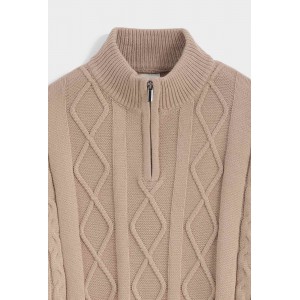Life Style Butiken Ανδρική μακρυμανικη μπλούζα Πλεκτή με φερμουάρ στο λαιμό LS16856 Μπέζ