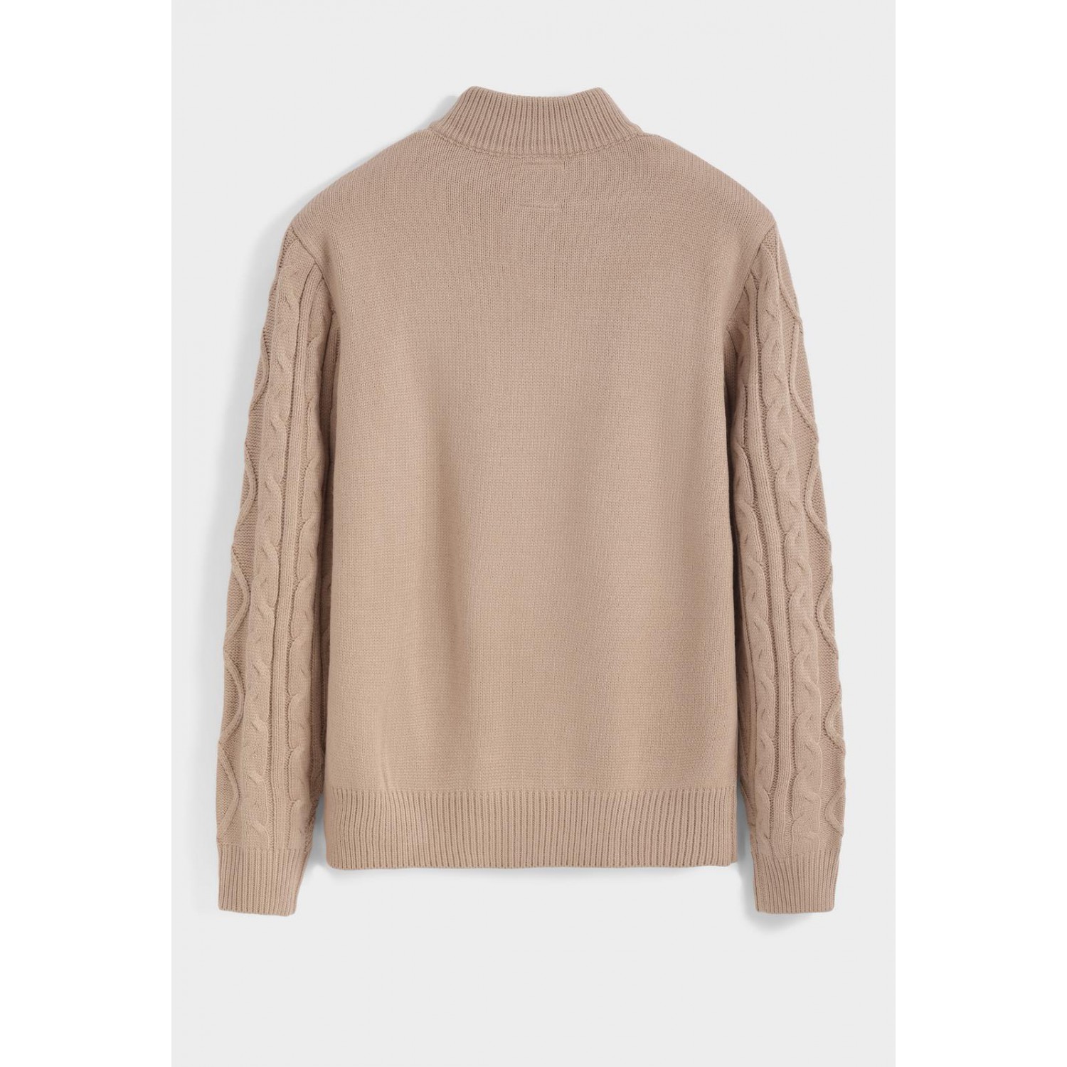 Life Style Butiken Ανδρική μακρυμανικη μπλούζα Πλεκτή με φερμουάρ στο λαιμό LS16856 Μπέζ