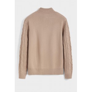 Life Style Butiken Ανδρική μακρυμανικη μπλούζα Πλεκτή με φερμουάρ στο λαιμό LS16856 Μπέζ