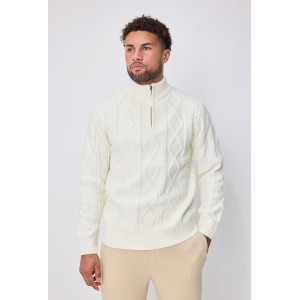 Life Style Butiken Ανδρική μακρυμανικη μπλούζα Πλεκτή με φερμουάρ στο λαιμό LS16856 Λευκό