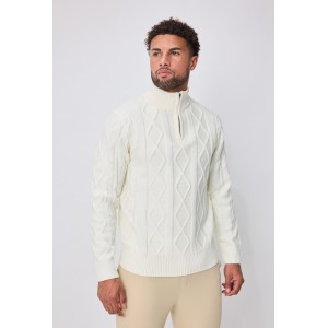 Life Style Butiken Ανδρική μακρυμανικη μπλούζα Πλεκτή με φερμουάρ στο λαιμό LS16856 Λευκό