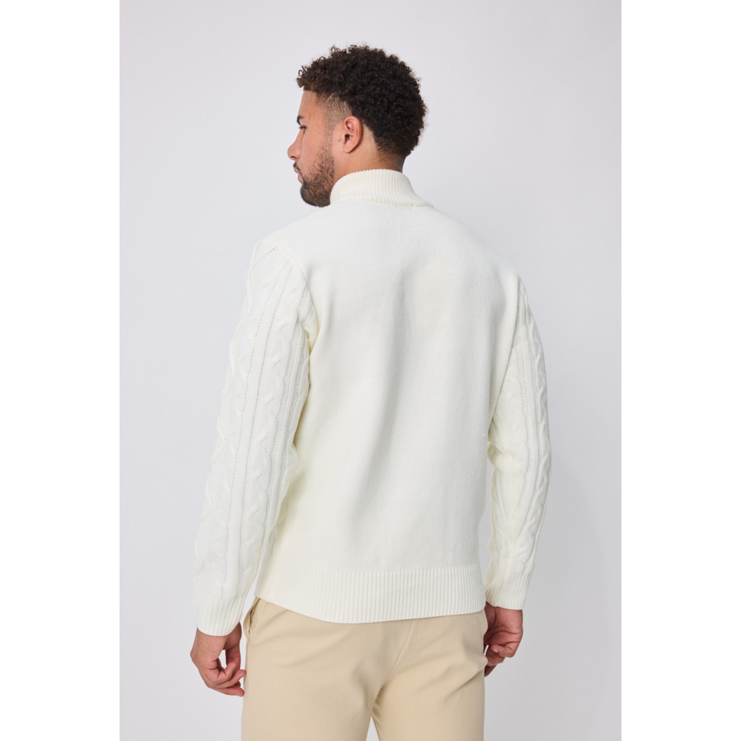 Life Style Butiken Ανδρική μακρυμανικη μπλούζα Πλεκτή με φερμουάρ στο λαιμό LS16856 Λευκό