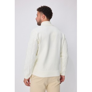 Life Style Butiken Ανδρική μακρυμανικη μπλούζα Πλεκτή με φερμουάρ στο λαιμό LS16856 Λευκό