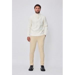 Life Style Butiken Ανδρική μακρυμανικη μπλούζα Πλεκτή με φερμουάρ στο λαιμό LS16856 Λευκό