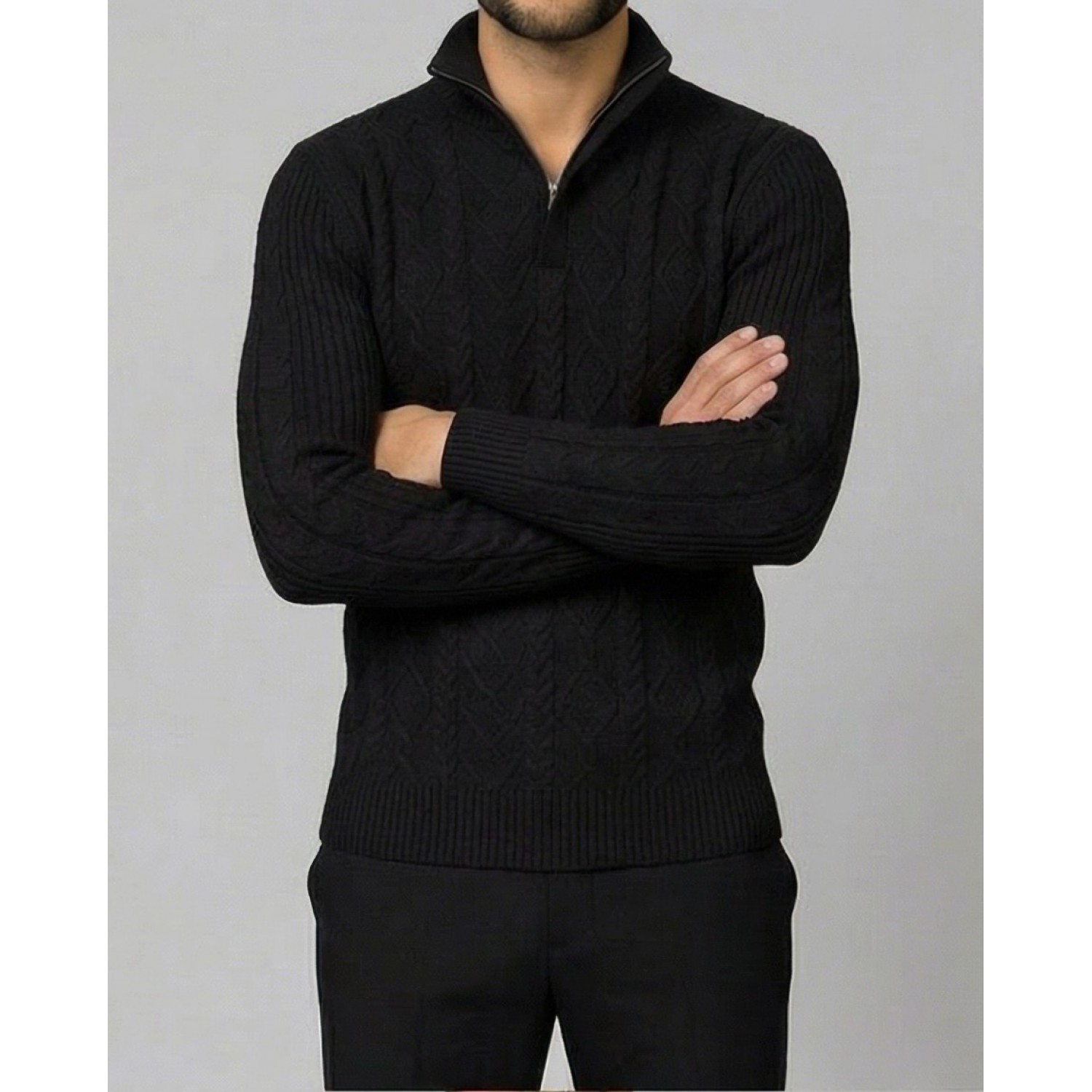 Life Style Butiken Ανδρική μακρυμανικη μπλούζα Πλεκτή με φερμουάρ και κουμπιά στο λαιμό LS199957 Black