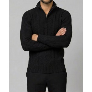 Life Style Butiken Ανδρική μακρυμανικη μπλούζα Πλεκτή με φερμουάρ και κουμπιά στο λαιμό LS199957 Black