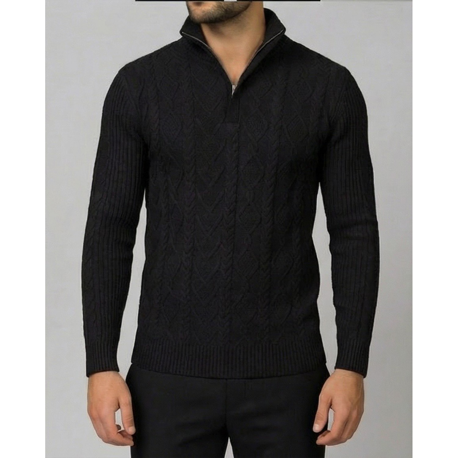 Life Style Butiken Ανδρική μακρυμανικη μπλούζα Πλεκτή με φερμουάρ και κουμπιά στο λαιμό LS199957 Black