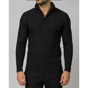 Life Style Butiken Ανδρική μακρυμανικη μπλούζα Πλεκτή με φερμουάρ και κουμπιά στο λαιμό LS199957 Black