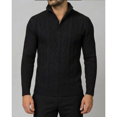 Life Style Butiken Ανδρική μακρυμανικη μπλούζα Πλεκτή με φερμουάρ και κουμπιά στο λαιμό LS199957 Black