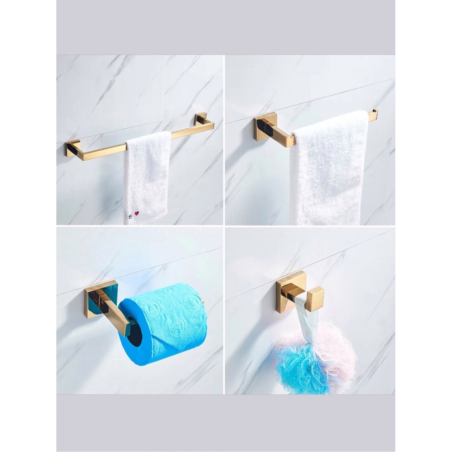 NARON Σετ πετσετοκρεμάστρες μπάνιου ανοξείδωτο ατσάλι 4τμχ NR-6040 POLISHED GOLD