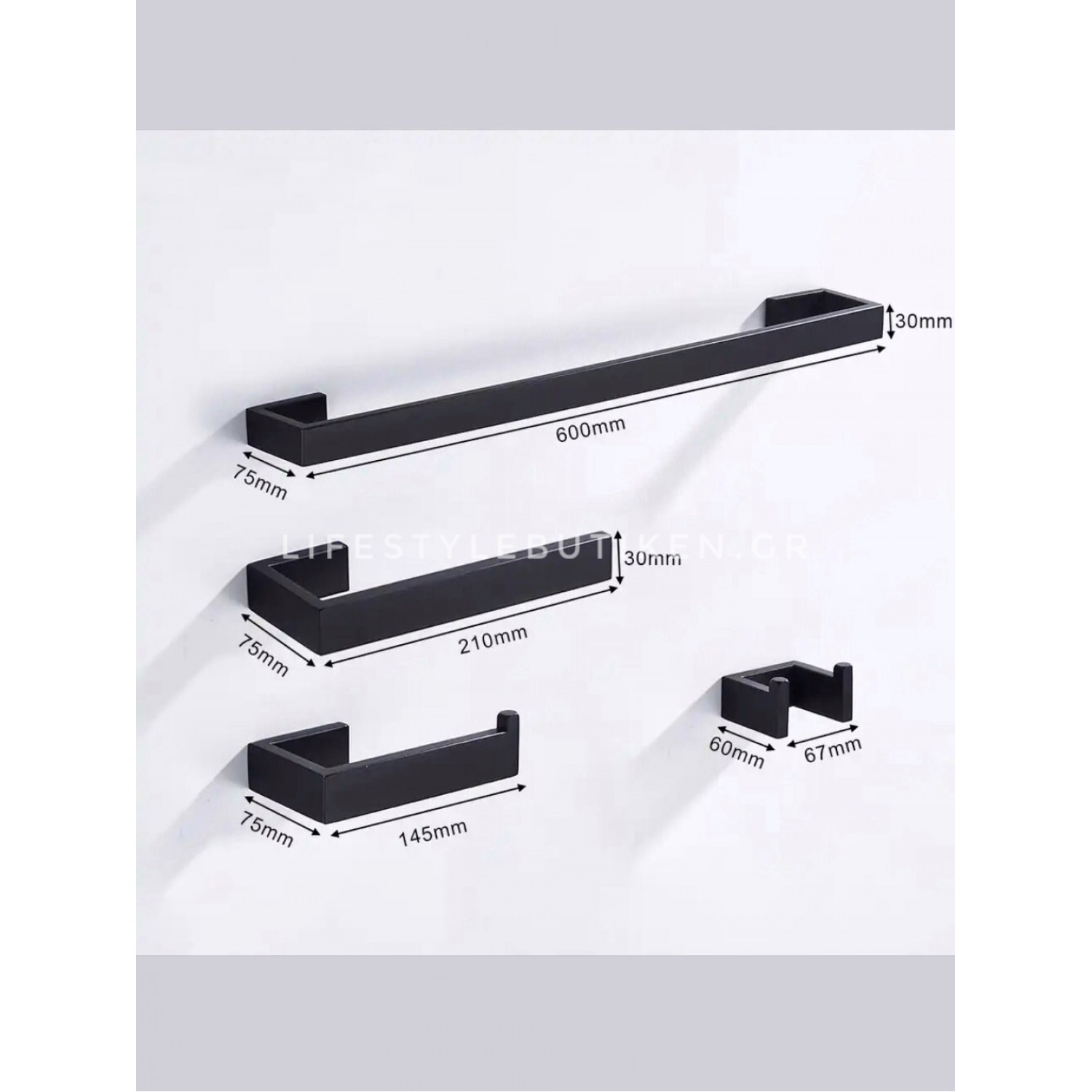 NARON Σετ πετσετοκρεμάστρες μπάνιου ανοξείδωτο ατσάλι 4τμχ NR-6050 BLACK MAT