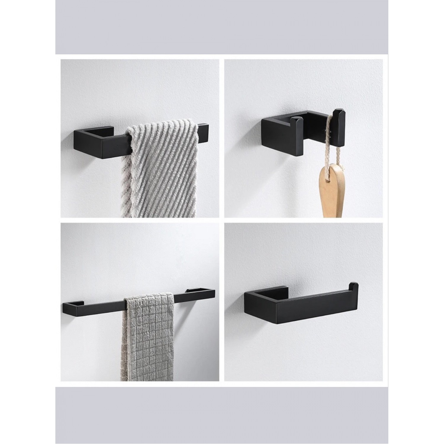 NARON Σετ πετσετοκρεμάστρες μπάνιου ανοξείδωτο ατσάλι 4τμχ NR-6050 BLACK MAT