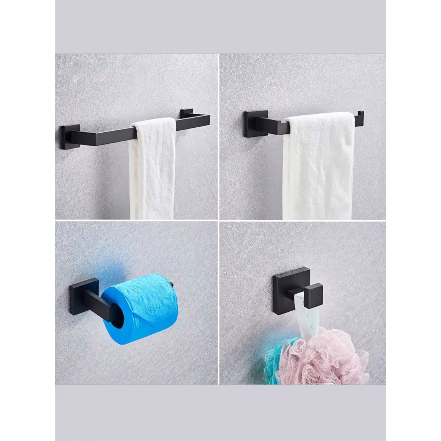 NARON Σετ πετσετοκρεμάστρες μπάνιου ανοξείδωτο ατσάλι 4τμχ NR-6040 BLACK MAT