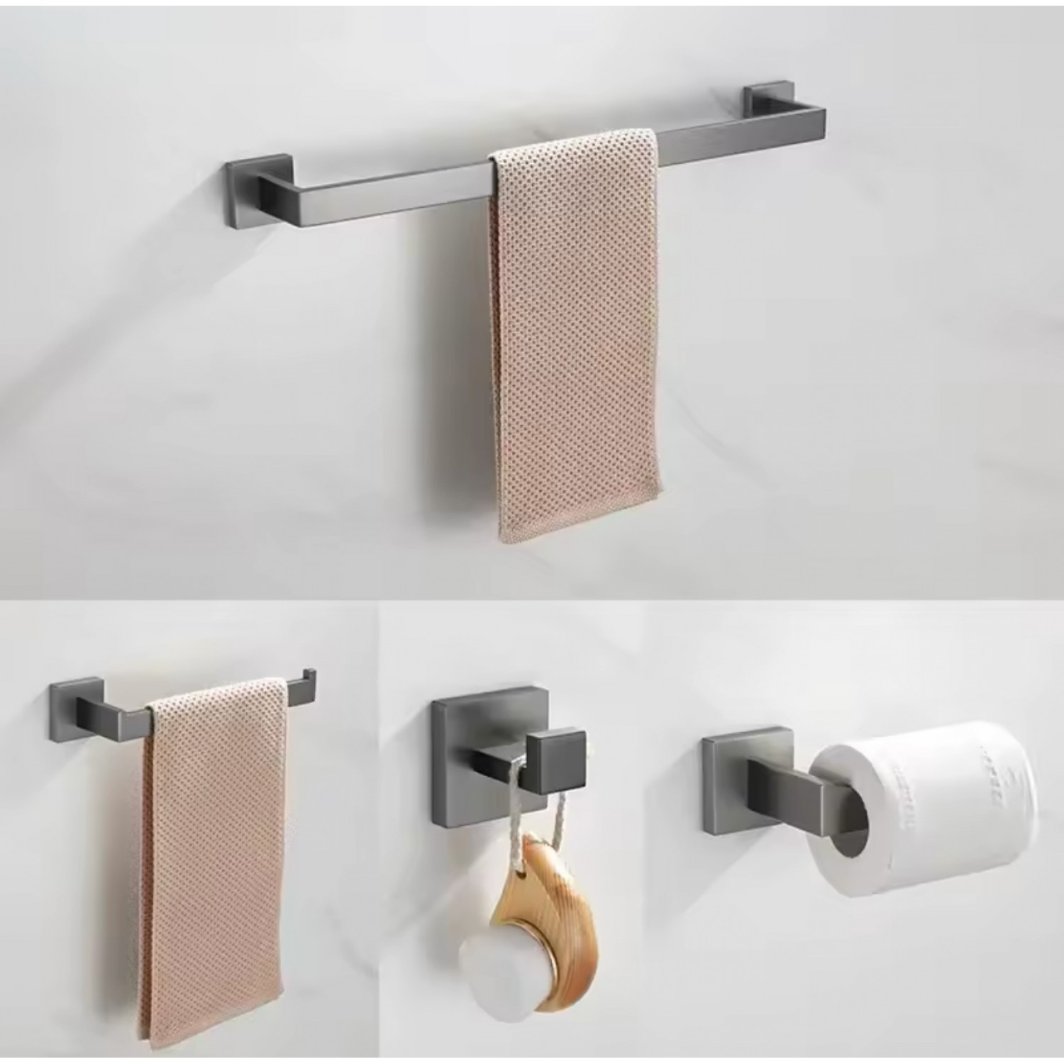 NARON Σετ πετσετοκρεμάστρες μπάνιου ανοξείδωτο ατσάλι 4τμχ NR-6040 GUN GREY