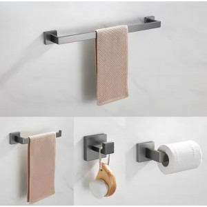 NARON Σετ πετσετοκρεμάστρες μπάνιου ανοξείδωτο ατσάλι 4τμχ NR-6040 GUN GREY