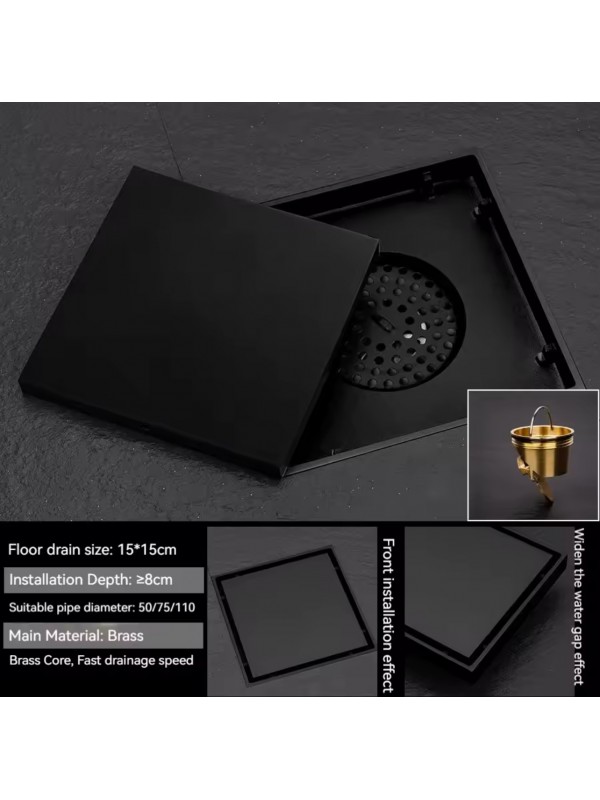NARON Τετράγωνο σιφόνι μπάνιου 15εκ X 15εκ NR2010 BLACK MAT