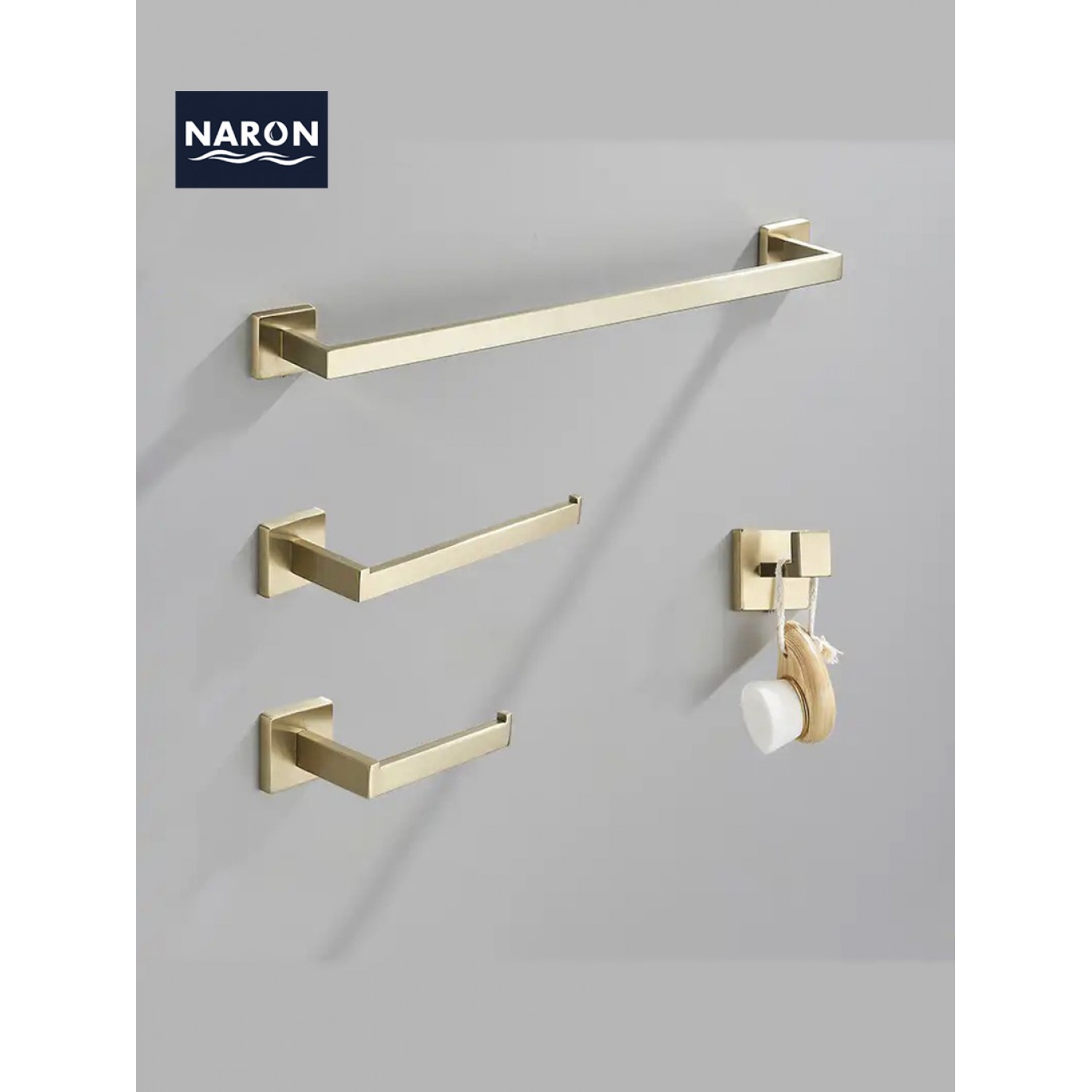 NARON Σετ πετσετοκρεμάστρες μπάνιου ανοξείδωτο ατσάλι 4τμχ NR-6044 Brushed Gold