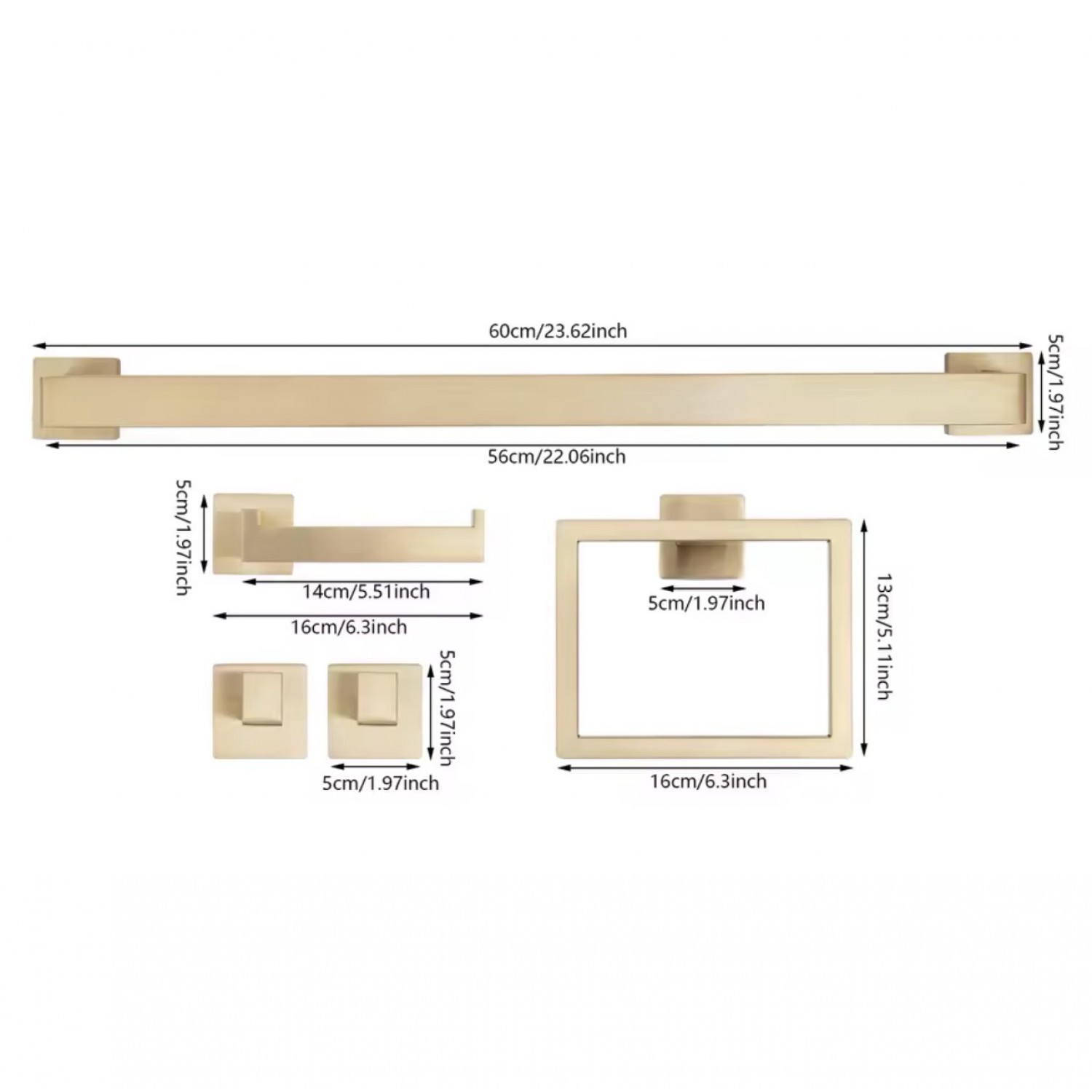 NARON Σετ πετσετοκρεμάστρες μπάνιου ανοξείδωτο ατσάλι 5τμχ NR6043 Brushed Gold