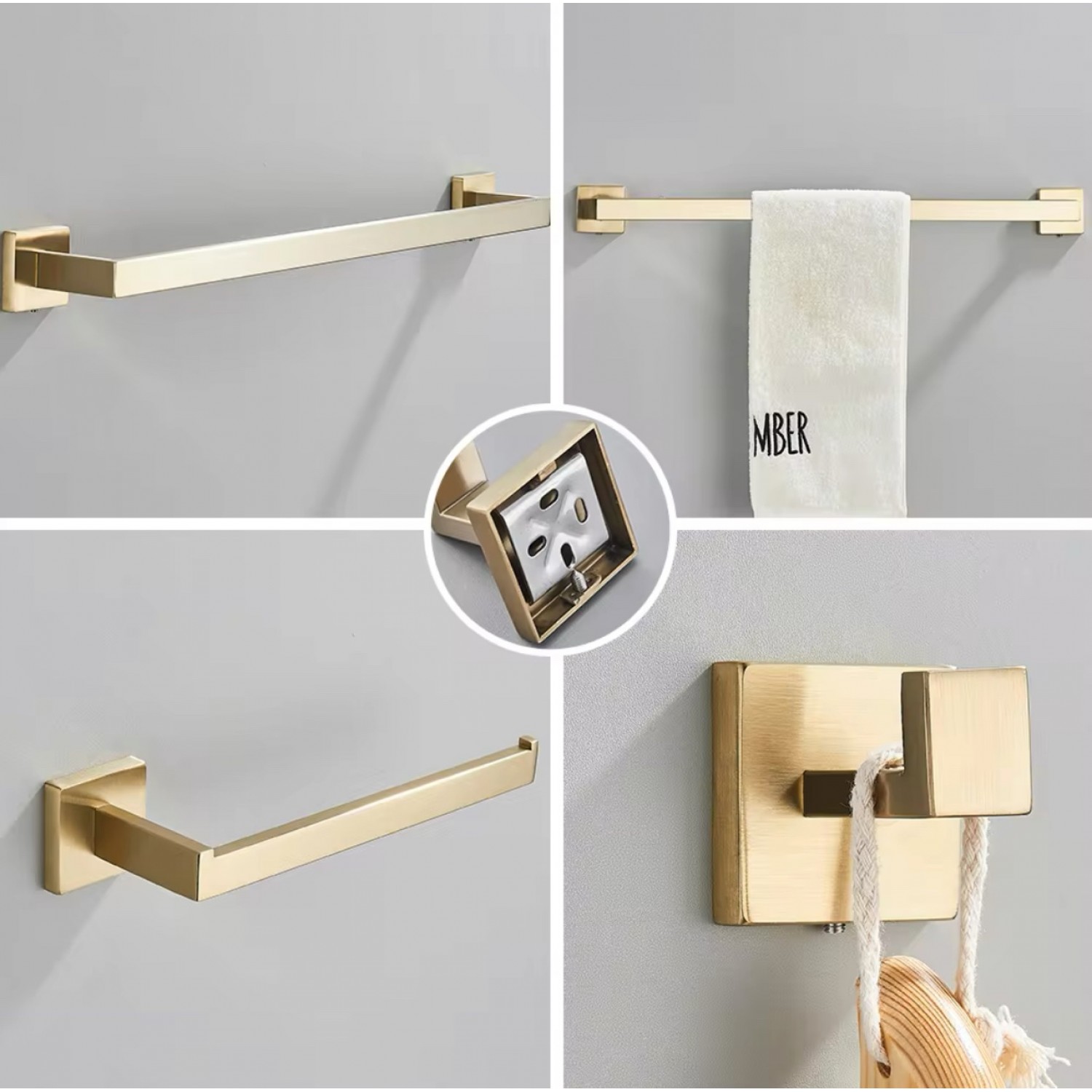 NARON Σετ πετσετοκρεμάστρες μπάνιου ανοξείδωτο ατσάλι 4τμχ NR-6044 Brushed Gold