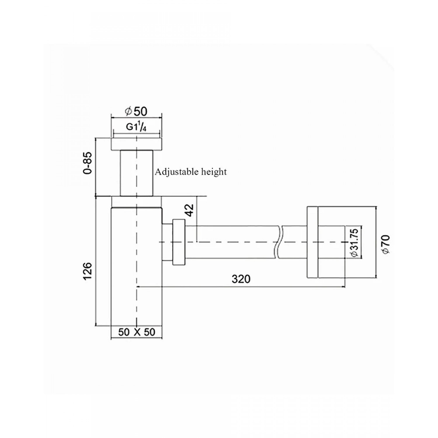 Naron Μεταλλικό Σιφώνι  Νιπτήρα Τετράγωνο NR809011 CHROME
