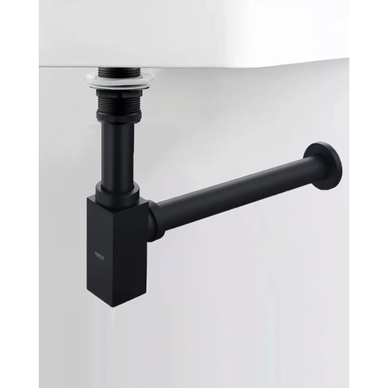 Naron Μεταλλικό Σιφώνι Νιπτήρα Τετράγωνο NR809011 BLACK MAT Αξεσουάρ Μπάνιου