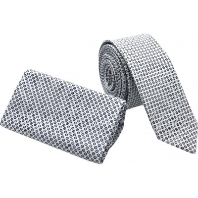 Γραβάτα στενή Λευκή με Γκρι μικροσχέδια με μαντηλάκι CND 010 Λευκή