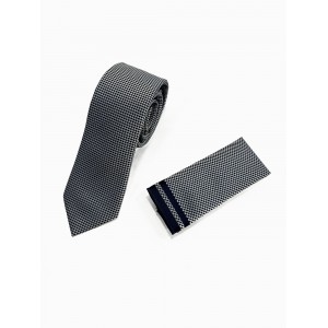 Life Style Butiken LS33-6099 Γκρι Ανδρική Γραβάτα Με Μαντηλάκι