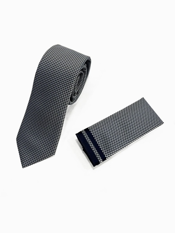 Life Style Butiken LS33-6099 Γκρι Ανδρική Γραβάτα Με Μαντηλάκι