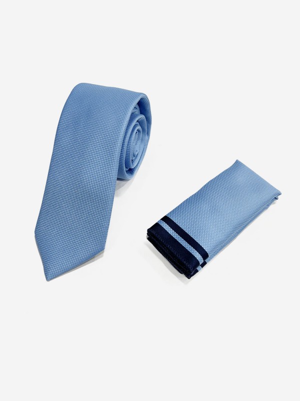 Life Style Butiken LS33-6099 Σιέλ Ανδρική Γραβάτα Με Μαντηλάκι