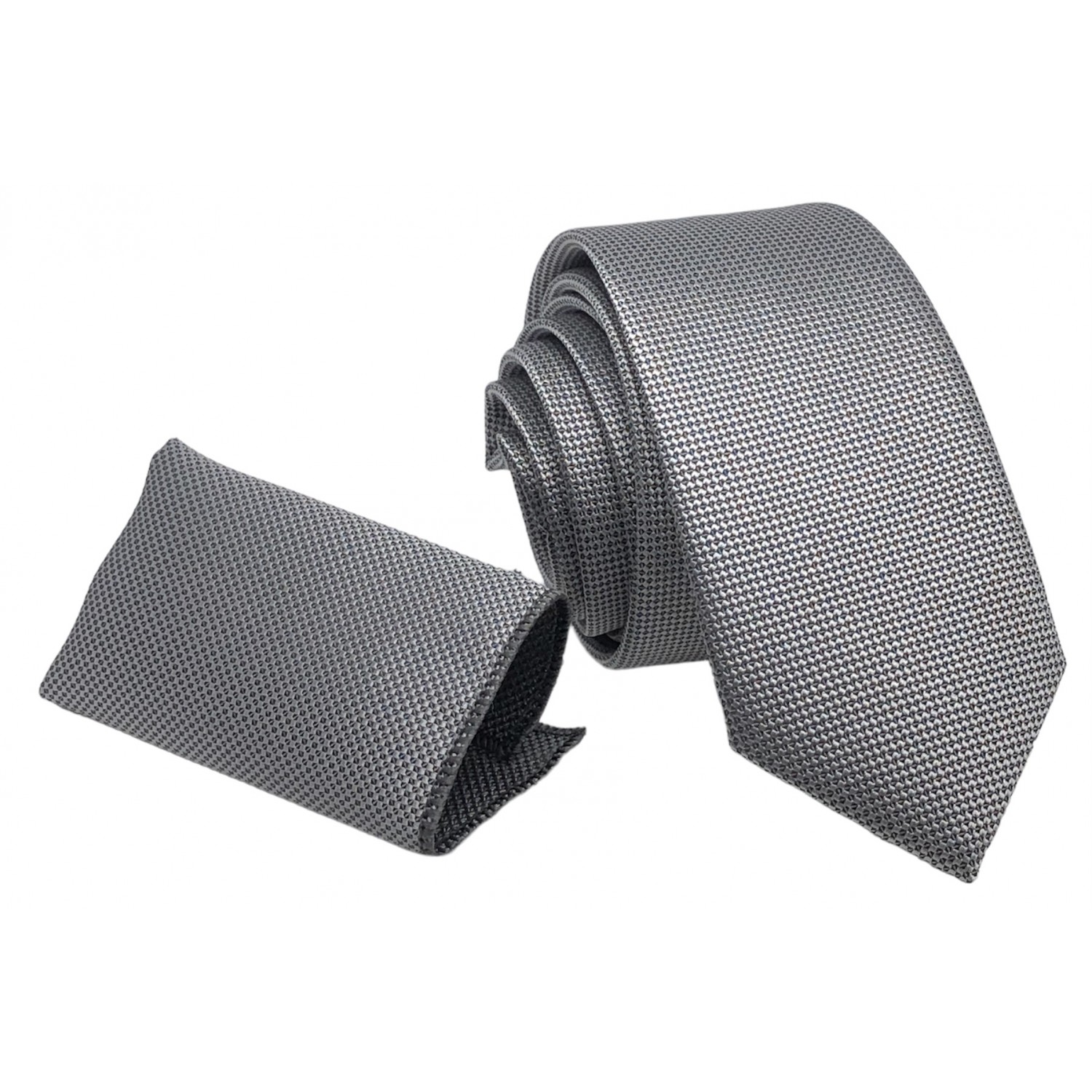 Γραβάτα στενή τύπου oxford με μαντηλάκι CND 181 Γκρι
