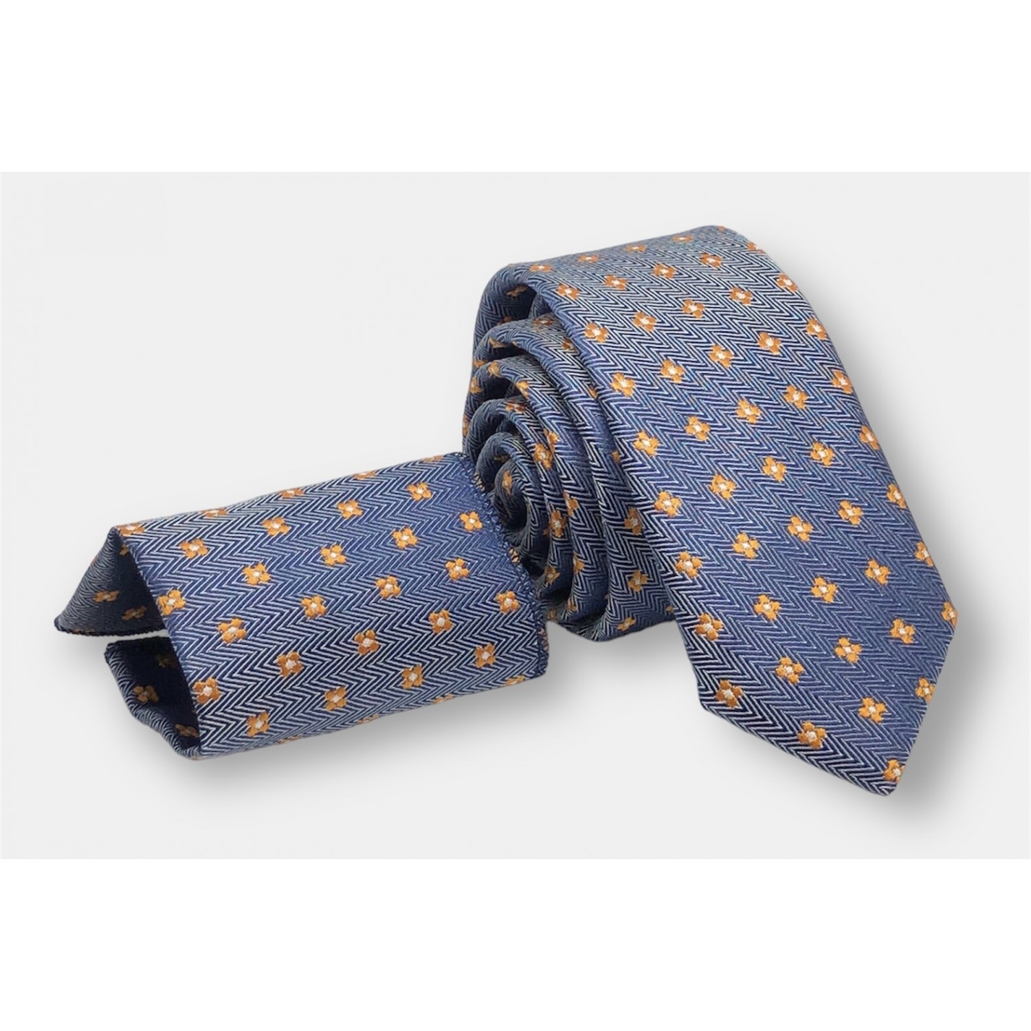 Γραβάτα στενή τύπου oxford με μαντηλάκι CND 183 Blue