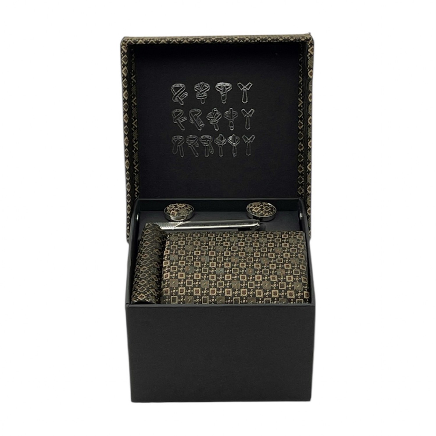 Life Style Butiken Σετ Γραβάτα με μαντήλι κλιπ γραβάτας και μανικετόκουμπα LS1006 ΚΑΦΕ