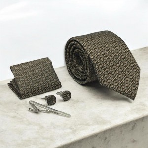 Life Style Butiken Σετ Γραβάτα με μαντήλι κλιπ γραβάτας και μανικετόκουμπα LS1006 ΚΑΦΕ