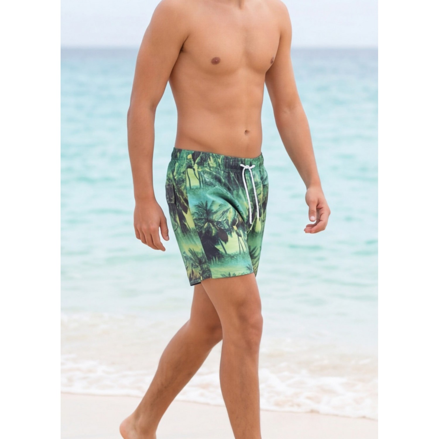 Life Style Butiken Ανδρικό Εμπριμέ Μαγιό μήκους 37 cm LS114833 GREEN Ανδρικά