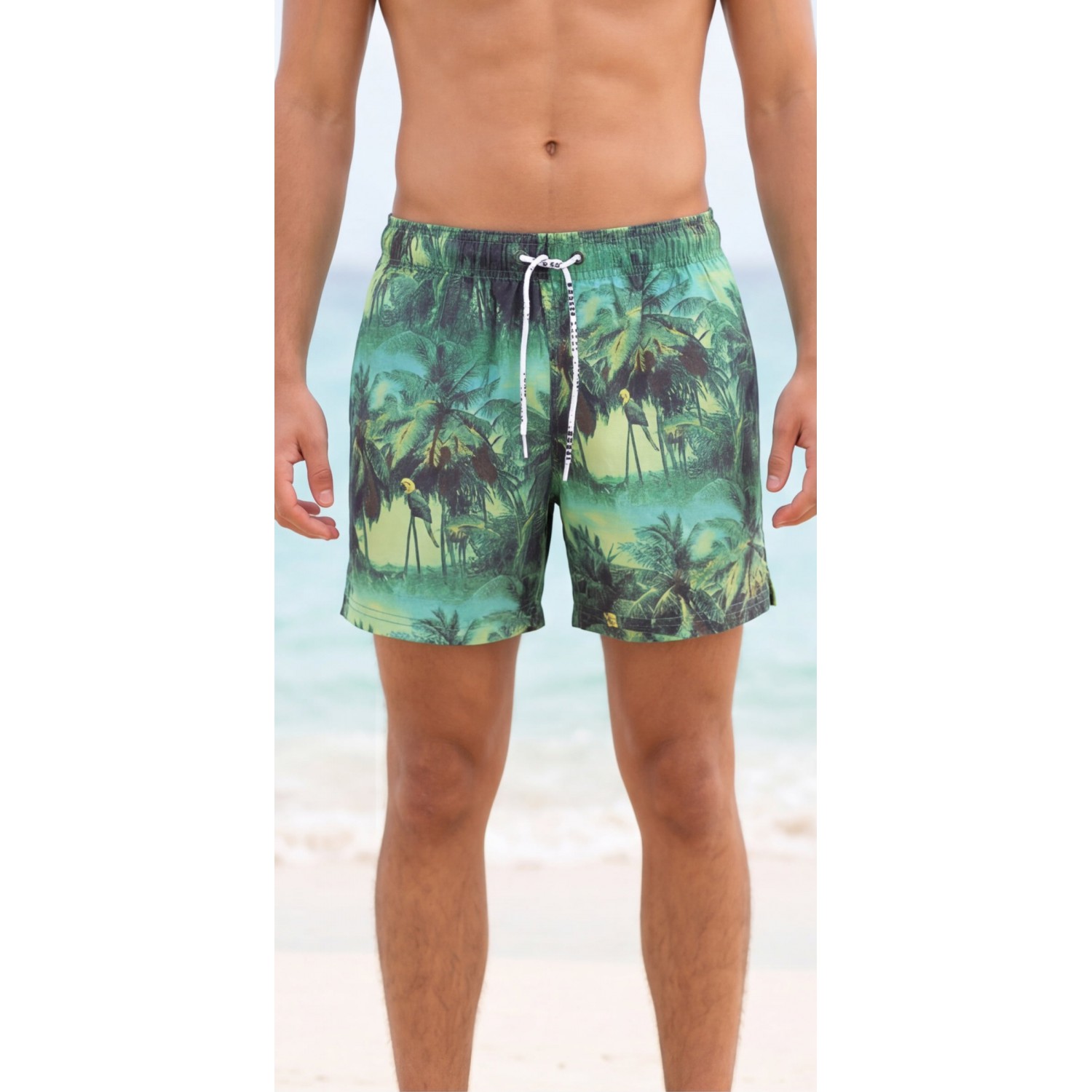 Life Style Butiken Ανδρικό Εμπριμέ Μαγιό μήκους 37 cm LS114833 GREEN Ανδρικά