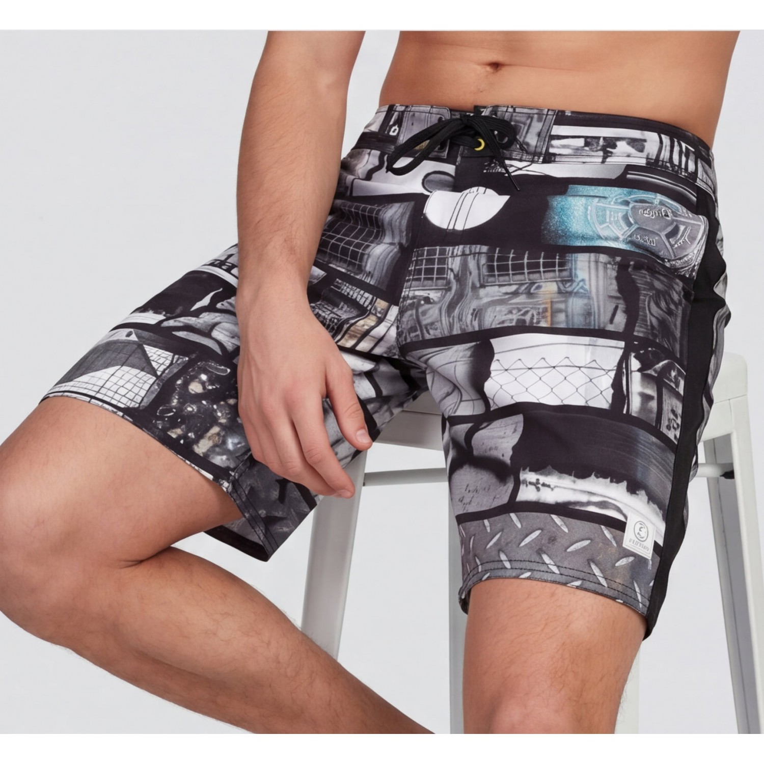 Life Style Butiken Ανδρικό Εμπριμέ Μαγιό BOARDSHORT μήκους 55 cm LS11486 BLACK Ανδρικά