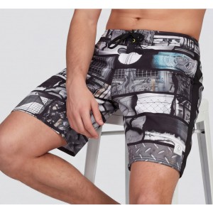 Life Style Butiken Ανδρικό Εμπριμέ Μαγιό BOARDSHORT μήκους 55 cm LS11486 BLACK Ανδρικά